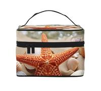 NONHAI Trousse de maquillage de voyage pour femme - Grande capacité - Trousse de toilette en velours texturé avec poignée - Organiseur de maquillage essentiel de voyage, Étoile de mer coquillage de