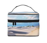 NONHAI Trousse de maquillage de voyage pour femme - Grande capacité - Trousse de toilette en velours texturé avec poignée - Organiseur de maquillage essentiel de voyage, Paysage romantique de sable