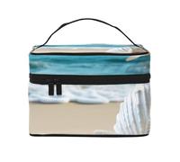 NONHAI Trousse de maquillage de voyage pour femme - Grande capacité - Trousse de toilette en velours texturé avec poignée - Organiseur de maquillage essentiel de voyage, Sable de coquillages., Taille