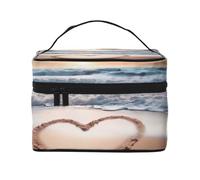 NONHAI Trousse de maquillage de voyage pour femme - Grande capacité - Trousse de toilette hérisson avec poignée - Trousse de maquillage essentielle de voyage, Plage romantique en forme de cœur, Taille