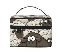 NONHAI Trousse de maquillage de voyage pour femme - Grande capacité - Trousse de toilette hérisson avec poignée - Trousse de maquillage essentielle de voyage, Mouton noir et blanc, Taille unique