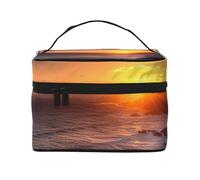 NONHAI Trousse de maquillage de voyage pour femme - Grande capacité - Trousse de toilette italienne avec poignée - Organiseur de maquillage essentiel de voyage, Irlande Coucher de soleil Paysage