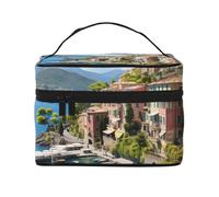 NONHAI Trousse de maquillage de voyage pour femme - Grande capacité - Trousse de toilette italienne avec poignée - Organiseur de maquillage essentiel de voyage, Vue sur la Méditerranée, Taille unique