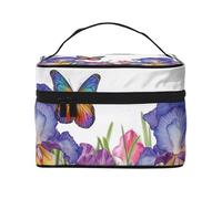 NONHAI Trousse de maquillage de voyage pour femme - Grande capacité - Trousse de toilette italienne avec poignée - Organiseur de maquillage essentiel de voyage, Iris Fleur Papillon, Taille unique