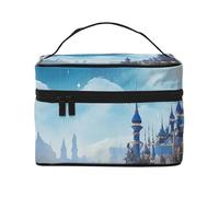 NONHAI Trousse de maquillage de voyage pour femme - Grande capacité - Trousse de toilette moderne à fleurs avec poignée - Trousse de maquillage essentielle de voyage, Château bleu lune, Taille unique