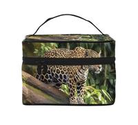 NONHAI Trousse de maquillage de voyage pour femme - Grande capacité - Trousse de toilette moderne à fleurs avec poignée - Trousse de maquillage essentielle de voyage, Léopard sur un tronc d'arbre