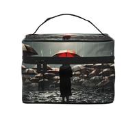 NONHAI Trousse de maquillage de voyage pour femme - Grande capacité - Trousse de toilette pour tristesse et tempête - Avec poignée - Organiseur de maquillage essentiel de voyage, Parapluies Sadness