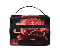 NONHAI Trousse de maquillage de voyage pour femme - Grande capacité - Trousse de toilette pour tristesse et tempête - Avec poignée - Organiseur de maquillage essentiel de voyage, Roses dans le noir,