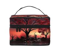 NONHAI Trousse de maquillage de voyage pour femme - Grande capacité - Trousse de toilette pour tristesse et tempête - Avec poignée - Organiseur de maquillage essentiel de voyage, Red Tree Lake Moon,