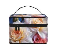 NONHAI Trousse de maquillage de voyage pour femme - Grande capacité - Trousse de toilette pyramide camel avec poignée - Trousse de maquillage essentielle de voyage, Jolies fleurs., Taille unique