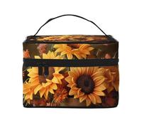 NONHAI Trousse de maquillage de voyage pour femme - Grande capacité - Trousse de toilette pyramide camel avec poignée - Trousse de maquillage essentielle de voyage, Citrouille et tournesol, Taille
