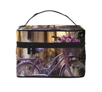 NONHAI Trousse de maquillage de voyage pour femme - Grande capacité - Trousse de toilette pyramide camel avec poignée - Trousse de maquillage essentielle de voyage, Vélo violet près de la fenêtre,