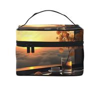 NONHAI Trousse de maquillage de voyage pour femme - Trousse de toilette portable de grande capacité - Feuilles longues vertes - Organisateur de maquillage avec poignée - Trousse de maquillage