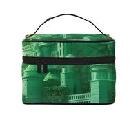 NONHAI Trousse de maquillage de voyage pour femme - Trousse de toilette portable de grande capacité - Feuilles longues vertes - Organisateur de maquillage avec poignée - Trousse de maquillage