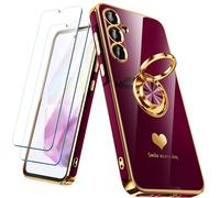 Nonional Coque pour Samsung Galaxy A35 5G avec 2 Films protecteurs d'écran, Anneau Rotatif à 360°, Motif cœurs de Luxe, Coque Fine et Souple pour Samsung Galaxy A35 5G - Coque Souple et Fine pour