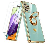 Nonional Coque pour Samsung Galaxy A52 5G/4G avec 2 films protecteurs d'écran, anneau rotatif à 360°, motif cœurs de luxe, coque fine et souple pour Samsung Galaxy A52 5G/4G - Menthe