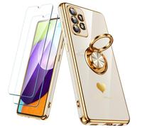 Nonional Coque pour Samsung Galaxy A52 5G/4G avec 2 Films protecteurs d'écran, Anneau Rotatif à 360°, Motif cœurs de Luxe, Bords dorés - Coque Fine et Souple pour Samsung Galaxy A52 5G/4G - Blanc