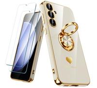 Nonional Coque pour Samsung Galaxy S23 FE 5G avec 2 Films protecteurs d'écran, Anneau Rotatif à 360°, Motif cœurs de Luxe, Coque Fine et Souple pour Samsung Galaxy S23 FE 5G - Blanc