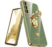 Nonional Étui fin et souple pour Samsung Galaxy S22 5G, anneau rotatif à 360°, motif cœurs de luxe, bords dorés - Vert clair