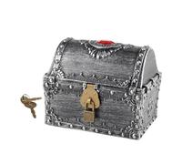 NonMiFyR Coffre de Pirate Vintage avec Coffre de Rangement, Boîte à Monnaie Verrouillable pour Secrets et Bijoux, Idéal pour Les Jeux D'aventure Ou, Argent Antique