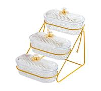 NonMiFyR Commode à Fruits à étages Faisant Office de Présentoir Polyvalent, Plateau à Fruits à Trois Niveaux, Présentoir à Cupcakes et Panier à Légumes, Fleur Claire