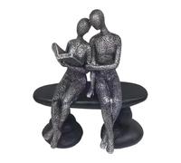 NonMiFyR Couple de Lecteurs - Figurine de Bureau, Cadeau Unique pour Le Bureau, Figurine Pensive En Résine, Sculpture pour Meuble Ou Couple Marié, Anniversaire, Argent Noir