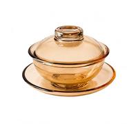 NonMiFyR Dessert Bol Verre Transparent Couvercle Soucoupe Poignée Esthétique pour Présentation de Desserts Convient à Accueil Dîner Intime Table Festive, Ambre
