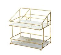 NonMiFyR Étagère de Salle de Bain Organisateur Support Panier Plateau à Deux Niveaux En Fer Multifonction Adapté Au Salon Cuisine Toilette Maison, double blanc