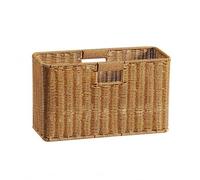 NonMiFyR Panier de Rangement Rectangulaire Tressé en Plastique PE avec Poignées Solides Structure Facile à Nettoyer pour Organisation Maison Utilisé Salon, Marron Clair, 41 X 16 X 25 Cm