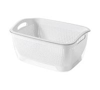 NonMiFyR Panier Égouttoir Double Couche Bol Égouttoir Riz Passoire Cuve Drainage Grains Poignée Amovible Adapté pour Cuisine Nettoyage Préparation Alimentaire, blanc petit
