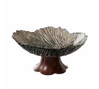 NonMiFyR Plateau Industriel Coupe sur Piédestal Moderne Bol Décoratif Multifonction PET Robuste Base Imitation Bois Adapté pour Rangement Présentation Table, Noir, Base+Fleur