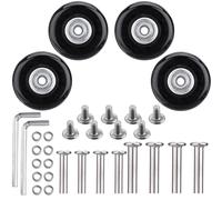 NONMON 4 Pièces Bagages Roues de Rechange pour Valise Trolley Chariot 50x18 mm, Roulette de Remplacement Caoutchouc Métal Luggage Kit Roulements Pivotants Réparation Roues Noir