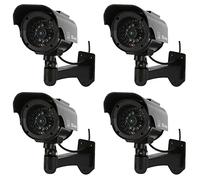 NONMON Caméras Factices avec Panneau Solaire, Cameras Fausse de Surveillance Sécurité CCTV avec LED Clignotant Lumière Rouge, pour Usage Intérieur Extérieur Entreprise Magasin Bureau, 4 Pièces Noir