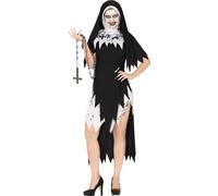 Nonne Halloween Robe Noir Blanc Ensemble Costume Halloween Étrange Déguisement Monastère Fantôme Épouvante Religion Église, Taille : 36 - 38 (S) Couleur : Noir
