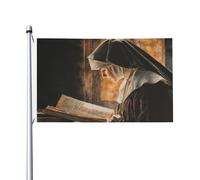 Nonne Reading A Large Bible Yard House Drapeaux - 9,1 x 1,5 m - Bannière de vœux avec œillets - Décoration d'intérieur ou d'extérieur