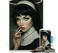 Nonne tatouée fumant avec auréole Puzzle 1000 pièces pour Adultes Pure Logic Toy Peaceful Time Sharp Cut Cadeau touchant 50x75cm