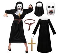 Nonnees Costume de Adulte, Costume de Nonne d'Halloween, Costume Halloween Bonne Sœur avec Masque en Latex d'horreur de Nonne, 1 Collier Croix et 1 Ceinture pour Adulte Halloween Carnaval Cosplay (M)