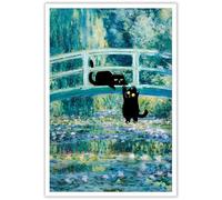 NONPAI Poster vintage avec chat Monet - Pont de nénuphars - Impression sur toile - Décoration murale - Pour chambre à coucher, salle de bain - 40,6 x 61 cm - Sans cadre