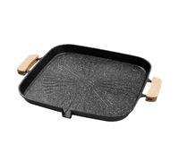 Nonstick Stove Top Grill Pan, Square Flat-Bottomed Griddle with Grease Drain, Portable Indoor Outdoor Cooking Pan for Gas Burner, Camping Grilling, Kitchen Skillet for Meat and Veggies 38x32x2.6cm