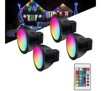 Noobibaba GU4 LED 12V RGB MR11 Lampes à changement de couleur, MR11 LED 12V 3W Douille Bi-Pin, blanc chaud + 15 multicolores pour l’éclairage paysager (2 lampes, 1 télécommande)