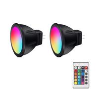 Noobibaba GU4 LED 12V RGB MR11 Lampes à changement de couleur, MR11 LED 12V 3W Douille Bi-Pin, blanc chaud + 15 multicolores pour l’éclairage paysager (2 lampes, 1 télécommandes)
