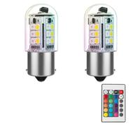 Noobibaba La lampe LED 1141 1156 BA15S à changement de couleur RGB 3W 12V, douille à baïonnette à contact unique, RGB + blanc chaud 2700K (2 ampoules et une télécommande)