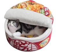 寵幸 Noodle Lit Rond pour Chien et Chat, Garde au Chaud et Super Doux, Fond imperméable, Coussin Amovible et Lavable (Rouge)