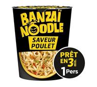 NOODLE - Nouilles instantanées saveur poulet BANZAI | Savoureux et onctueux | Idéal pour un repas rapide | le pot de 67g | LOT DE 6