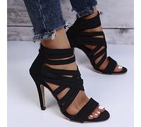 NOOFIE Mode Sandales À Talons Hauts D'été Nouvelles Femmes Bouche De Poisson Sexy Stiletto Talons Hauts Zipper Élastique Noir Chaussures-Noir,41 (Noir 40 EU)
