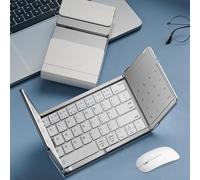 NOOGRRFA Clavier Pliable Portable,Connexion Bluetooth,Numérique+Tactile 2En1,Compatible avec Plusieurs Appareils,Cuir De Haute Qualité,avec Souris,Charge Rapide 2-3H,pour Windows/iOSs/Android Silver