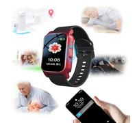 NOOGRRFA Montre Connectée avec Détection De Chute pour Personnes âgées, Alarme De Chute, Traceur GPS, Appel d'urgence Sos, Suivi De Santé, écran HD 1,47'', pour Les Seniors, Multilingue Red