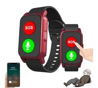NOOGRRFA Montre De Détection De Chute pour Seniors, Bouton Sos, Bracelet GPS, avec Mesure De La Fréquence Cardiaque Et De La Température, Ip67, pour Les Personnes Atteintes De Démence Red