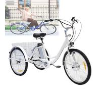 NOOGRRFA Tricycle Électrique 5 Vitesses,Batterie Amovible 350W 36V 12Ah,Pneus Larges 24 Pouces,Grand Panier,25Km/H,Jusqu'À 42Km,Charge Utile 150Kg,Siège Souple en PP,pour Courses,Pique-Niques,White