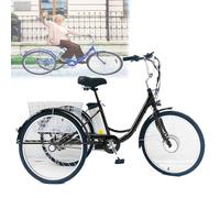 NOOGRRFA Tricycle Électrique 5 Vitesses,Batterie Amovible 350W 36V 12Ah,Pneus Larges 24 Pouces,Grand Panier,25Km/H,Jusqu'À 42Km,Charge Utile 150Kg,Siège Souple en PP,pour Courses,Pique-Niques,Black